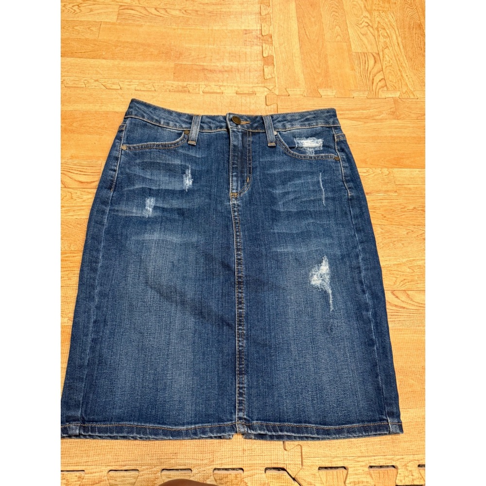 Just Black Denim Distressed Pencil Skirt Medium Wash Size S Made in USA
